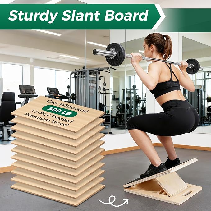 Slant Board for Calf Stretching, Wooden Slant Boards for Exercise, 300 Lbs Weight Capacity Squat Wedge, Premium Calf Stretcher, Physical Therapy Equipment for Rehab & Strength Training
