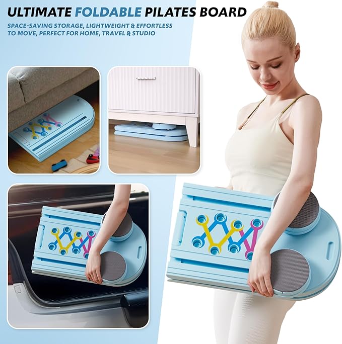 Pilates Board & Reformer Machine Set - Foldable Home Pilates Equipment, 6-in-1 Multifunctional Pilates Sliding Board for Women/Men, Portable Pilates Reformers Workout Machine 2025 Pro Version