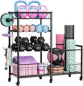 HavenlyYouth Dumbbell Rack, Home Gym Weight Rack Storage, Adjustable Dumbbell Stand Organizer with Wheels, Holds Dumbbells, Kettlebells, Yoga Mats