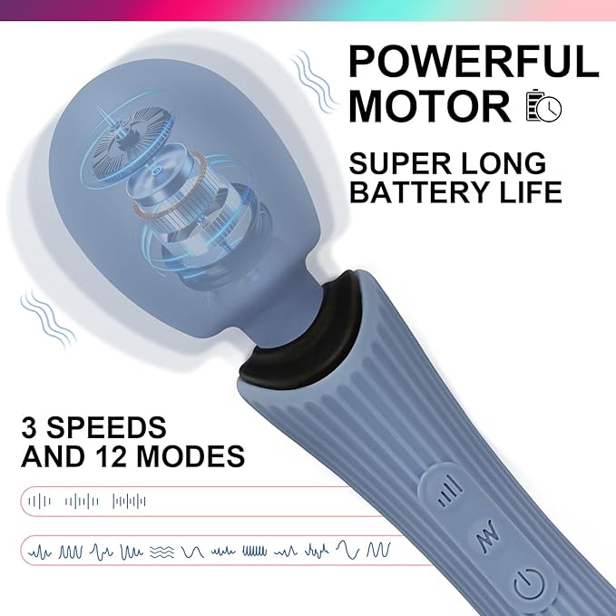 Handheld Massage Wand for Muscle Recovery - Cordless Electric Personal Massager with 12 Modes & 3 Speeds - Waterproof, Quiet & USB Rechargeable - Rose Blue