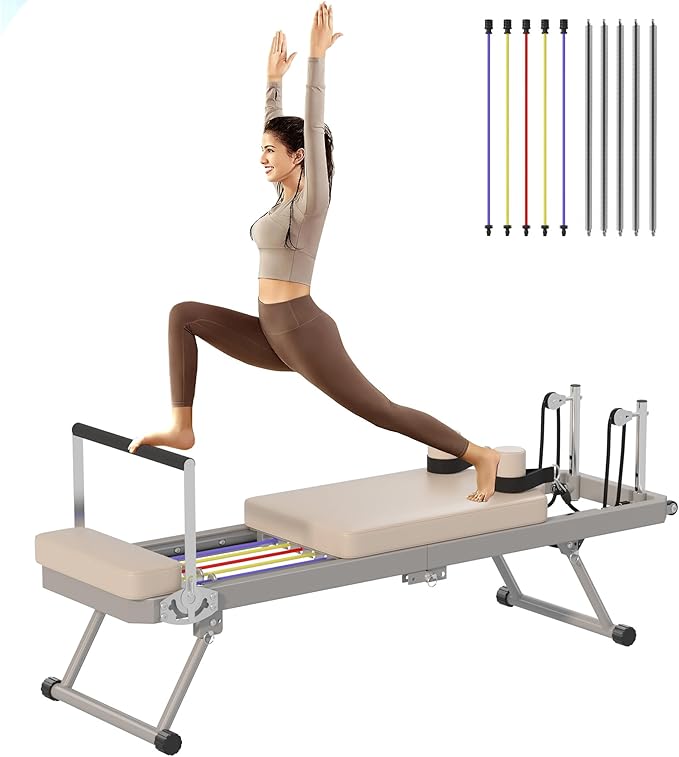 soges Foldable Pilates Reformer Machine for Home Gym, Pilates Workout Equipment for Beginner, Cardio Fitness High Strength Rebounder