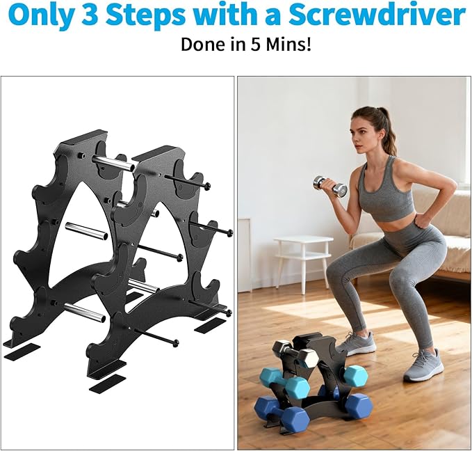 Dumbbell Rack Stand Only - Heavy Duty Weight Rack for Home Gym Organization, Compact Dumbbell Stand for Space Saving, Small Weight Storage for 1-15 LB Dumbbells in Home/Office/Studio