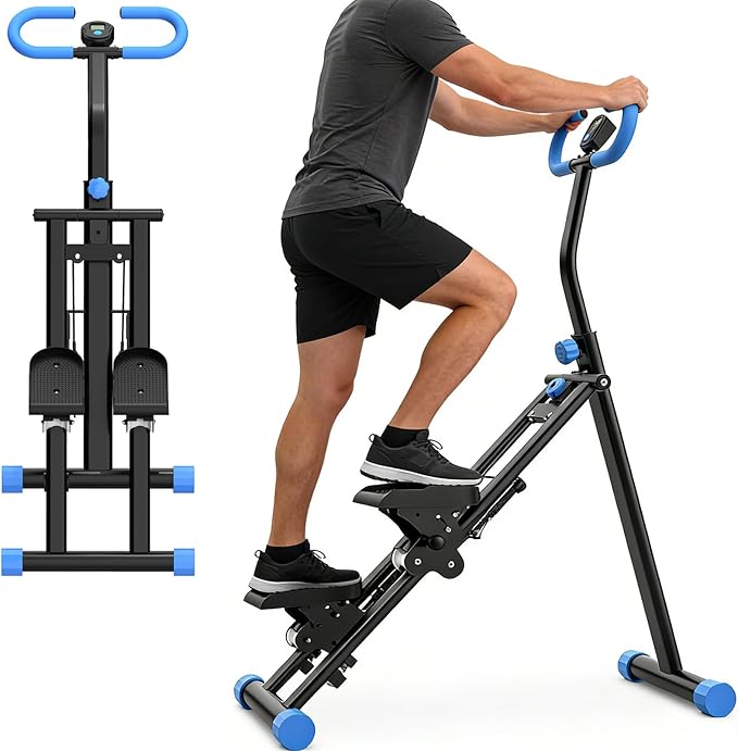 Steppers for Exercise at Home, Foldable Climber Exercise Stair Stepper, Easy to Store, 265 LBS Maximum Capacity, Full Body Fitness Equipment Ab Workout Machine w/Adjustable Handlebar, Blue Black