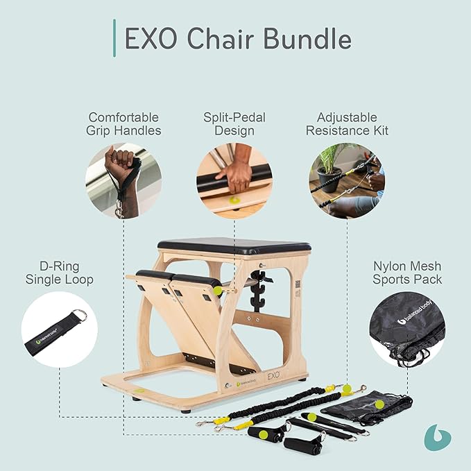 Balanced Body EXO Chair, Pilates Chair Exercise Equipment for Full-Body Workout, Pilates Resistance-Workout Equipment for Home Gym or Studio