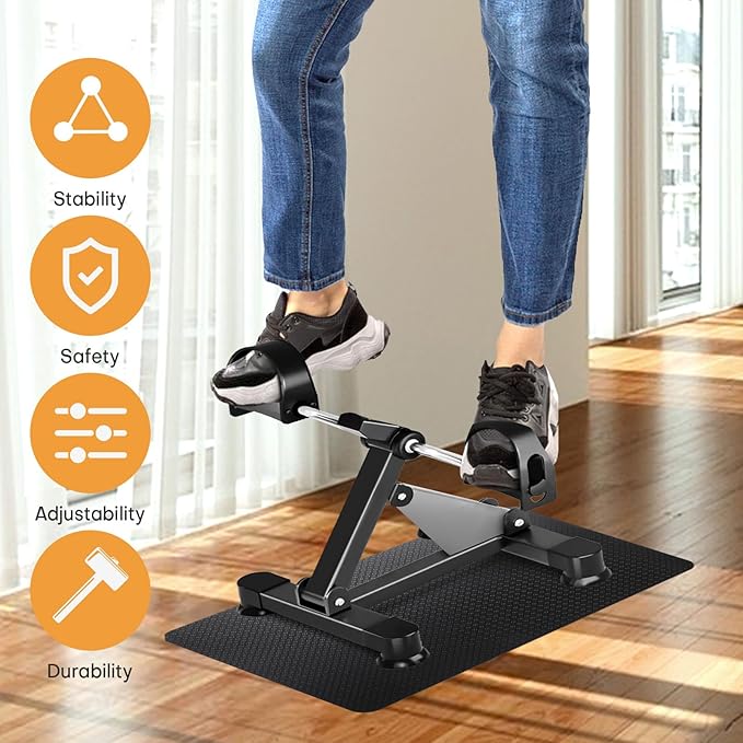 Under Desk Elliptical Mat - Non-Slip Exercise Equipment for Peloton Bike, Small Exercise Mat for Desk Workout Equipment