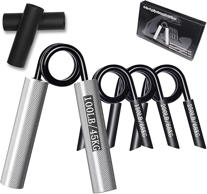 Grip Strength Trainer 4 Pack, 100LB-250LB Hand Gripper Strengthener, Non-Slip Heavy-Duty Forearm Strengthener, Hand Gripper for Muscle Building and Hand Rehabilitation Exercising with Gift Box