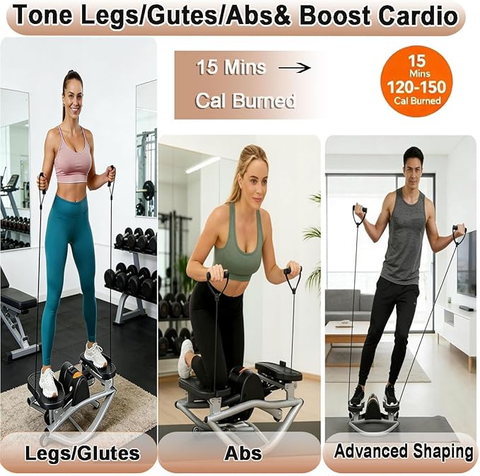 Rock Stepper Side to Side Exercise Machine - Lateral Twist Rocking Stepper, Mini Portable Stair Stepper for Fitness at Home, Cardio Workout Equipment, Compact Indoor Trainer with Resistance Bands