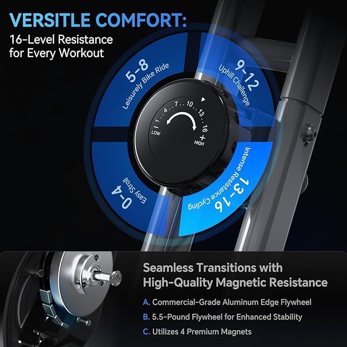 Foldable Exercise Bike Stationary Bikes for Home, 5 IN 1 Indoor Workout Bike, Cycling Bike with 16-Level Quiet Magnetic Resistance, 6.6 LBS Flywheel and 300LBS Capacity for Senior and Home Workout