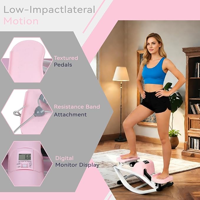Lateral Rocking Fitness Stepper for Home Workout, Low-Impact Rock Stepper Protects Knees & Joints, Portable Compact Side-to-Side Stepper for Legs, Glutes & Abs Training