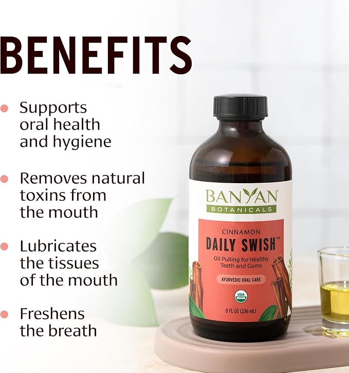 Travel Routine Bundle - 2 oz Daily Massage Oil & 2 oz Cinnamon Daily Swish - Certified Organic, Non GMO, Chemical Free