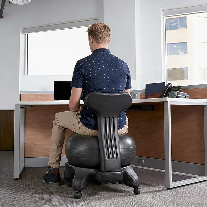 Balance Ball Office Chair with Back Support & Wheels, Ergonomic Stability Ball Chair for Desk Sitting, Yoga Ball Seat for Active Sitting(Style A)