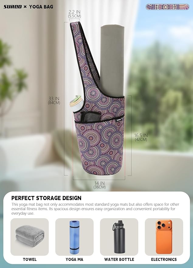 Yoga Mat Bag – Neoprene, Lightweight, Spacious Carrier, Large Zipper Pocket, Ideal for Gym Yoga & Fitness Mats