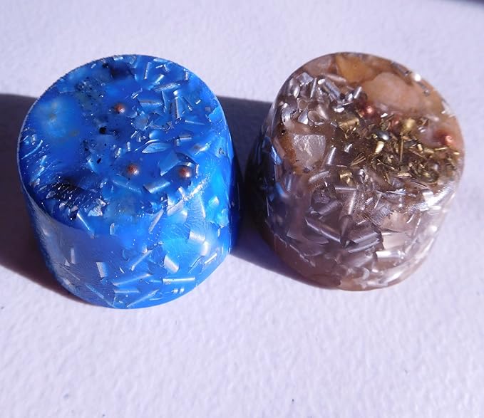 Small Tower Buster Crystal Orgone Generator Energy Accumulator 528Hz/7.83Hz/Advance Harmonics Many Beautiful Ingredients and Colors!! (1 Tru Blue 1 B. Gold)