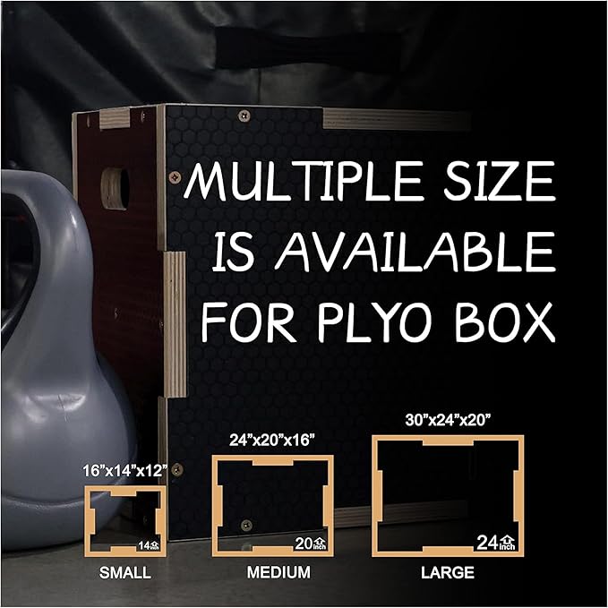 Fitvids 3 in 1 Non-Slip Wooden Plyo Box Jump Exercise Platform, Plyometric Workout Equipment for Home Gym, Training Step Box, Black, Multiple Sizes