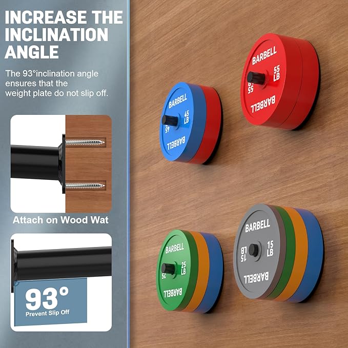 Wall Mount Weight Plate Holder for Olympic Plates, Heavy Duty Steel Weight Plate Wall Mount, Black High Capacity Weight Holders for Plates Home Gym Organizer
