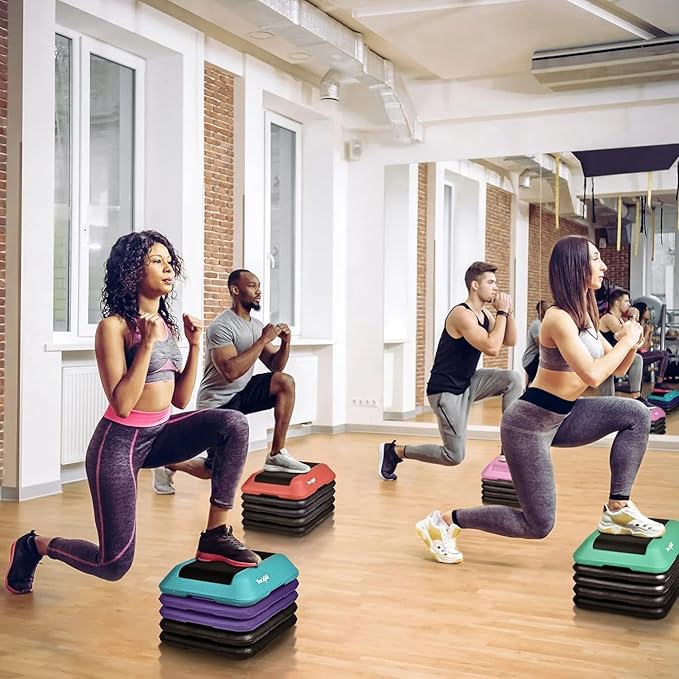 Yes4All High Arobic Step Platform & Stackable Risers - Adjustable 4"/6"/8"/10"/12" Height - Choose Full Step Platform Set or 2-Pack Stackable Risers, Customize for Cardio & Aerobic Exercise