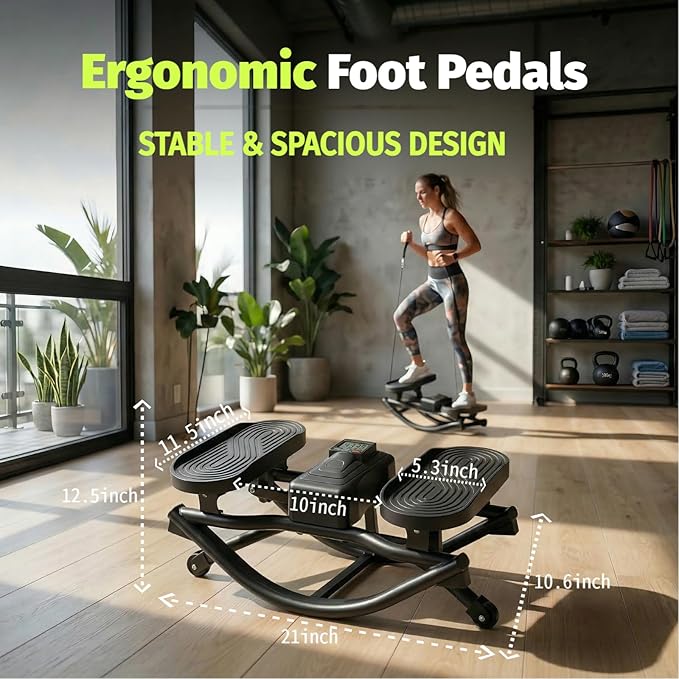 Rocking Stepper, Portable Home Fitness Rock Stepper Side to Side with Digital Display & Elastic Rope, 320LBS Capacity, Aerobic Workout for Leg & Glute Training, Home Office Apartment Use (Black)