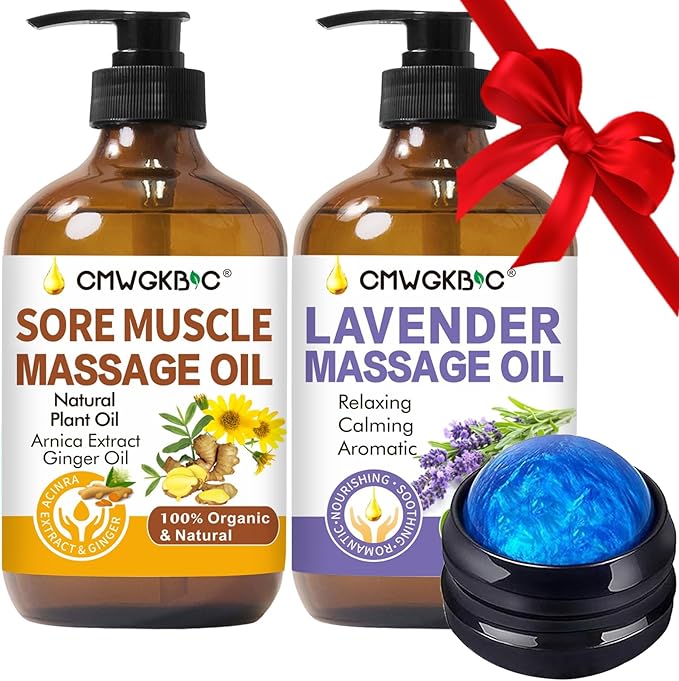 Massage Oil for Massage Therapy,Lymphatic Drainage-Ginger Oil Sore Muscle Arnica Oil &Lavender Oil Relaxing Massage Oils for Date Night,Massage Ball, Easter Basket Stuffers for Adults,Easter Gifts Men