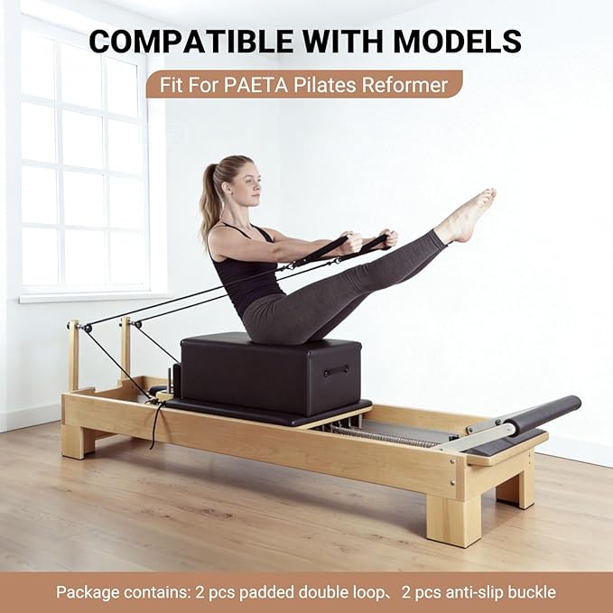 Padded Double Loop Kit for Balanced Body Pilates Reformer, Straps with D Rings for Studio, for Clinical, for Allegro 1 Pilates Reformers Equipment