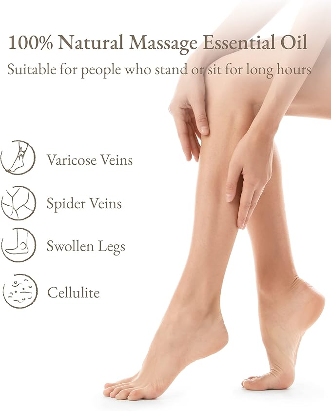 100% Organic Essential Oil, Jojoba Oil for Foot Massage, Veins Treatment, Home Care, Aromatherapy, Natural Ingredients - Cypress, Chamomile, Geranium, Grapefruit, 10ML