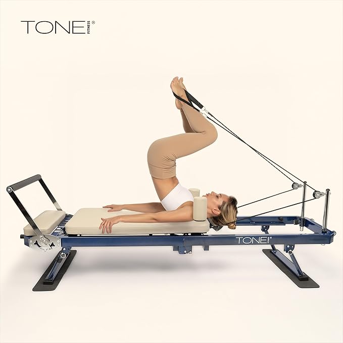 Tone Fitness Foldable Pilates Reformer – Portable Pilates Machine with Adjustable Resistance Bands, Smooth Glide Carriage & Full-Body at-Home Pilates Workout Equipment