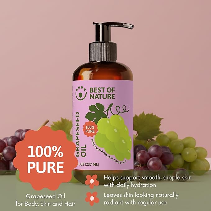 Best of Nature 100% Pure Grapeseed Oil - Unscented, Lightweight, Non-Greasy Moisturizer for Hair, Skin, Face & Aromatherapy, Carrier Oil for Essential Oils, 5 Gallon Pail (640 fl oz)