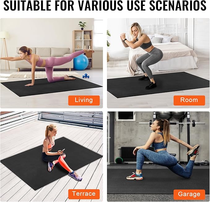 VEVOR Large Exercise Mat, 12'x6'/10'x6'/9'x6'/8'x6'/8'x5'/7'x5'/6'x4' (7mm) Extra Thick, Non Slip High Density Premium Workout Mat, Exercise Yoga Mat for Men & Women, Fitness & Exercise Mat with Bag & Carry Strap, for All Types of Home Yoga, Pilate & F...