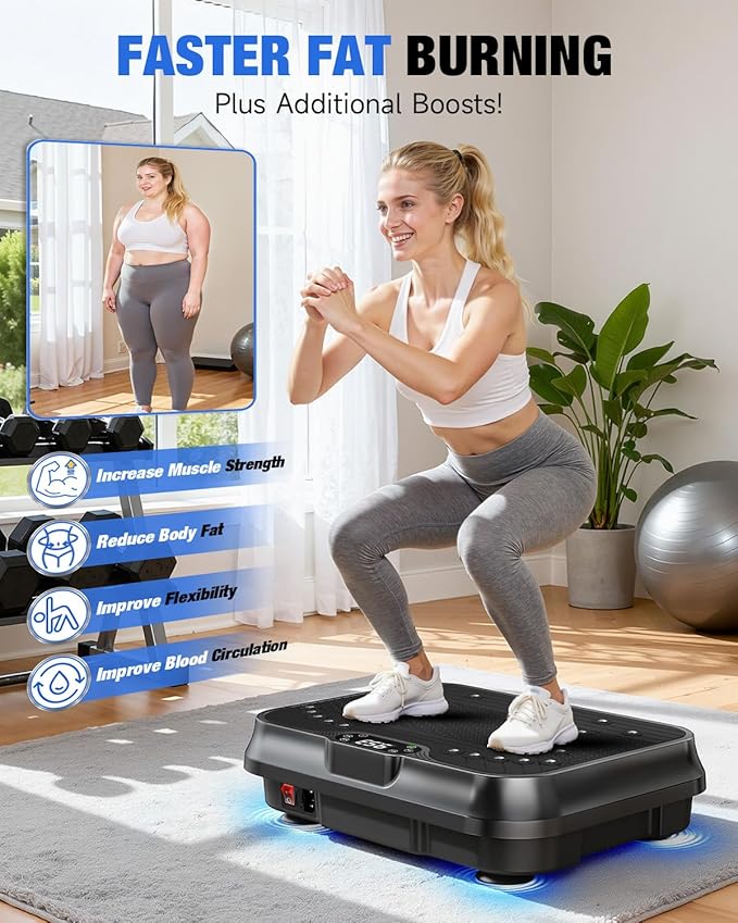 Bigzzia Vibration Plate Exercise Machine for Weight Loss – 100-Speed Platform with Remote & Resistance Bands, 450 lbs Capacity – Quiet Full Body Workout for Lymphatic Drainage at Home