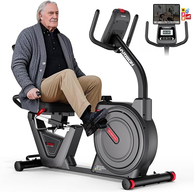 HARISON Exercise Bike 400 lbs Capacity, Easy Assembly Magnetic Recumbent bike for Adult and Seniors with Arm Exerciser , Recumbent Stationary bike for Home, 2 in 1 LCD Monitor and Tablet Holder (Same-day Shipping service）