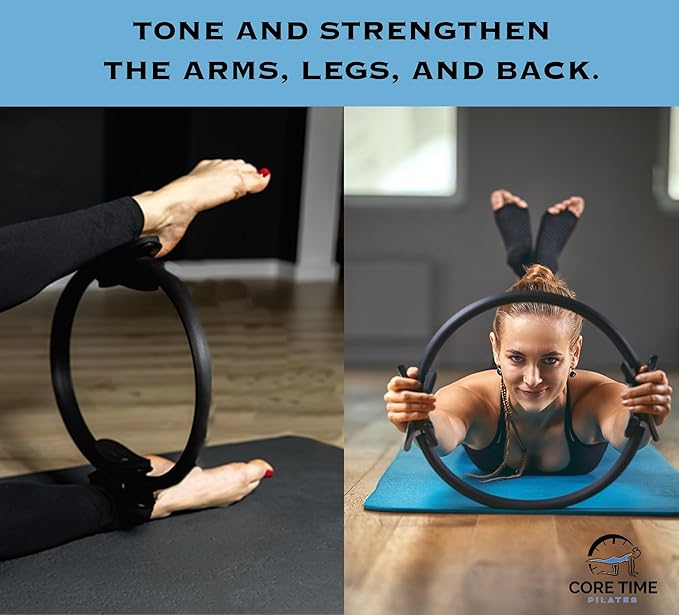 Pilates Ring and Exercise Guide- 25 Magic Circle Exercises Included- Photos and Videos by Pilates Instructor- Full Website Access Included - with Resistance Band and Bag.