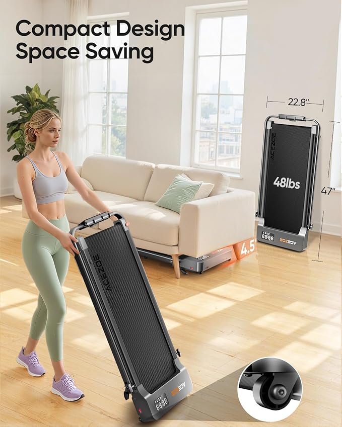 Walking Pad Treadmill with 10% Incline, Under Desk Treadmill, Compact Portable Treadmills for Home Office, 285lbs Capacity, APP/Remote Control, Exercise Anytime, Low-Noise