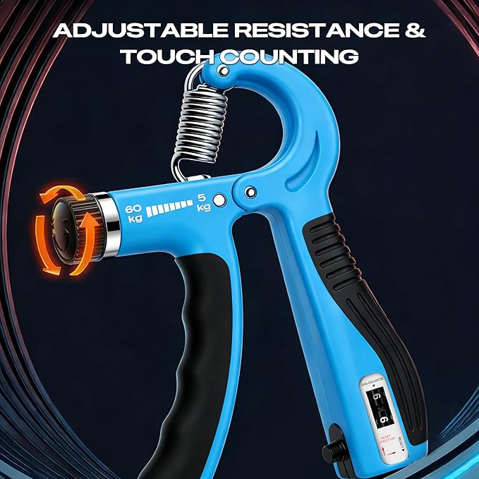 Grip Strength Trainer - Adjustable Resistance 11-132lbs/5-60kg Hand Gripper & Forearm Strengthener Device with Smart Counter for Sports & Rehab