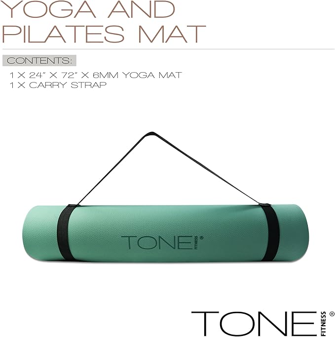 TONE Fitness Yoga Mat 1/4" Thick Non Slip Exercise & Pilates Mat for Home Workouts with Carrying Strap | Multiple Options