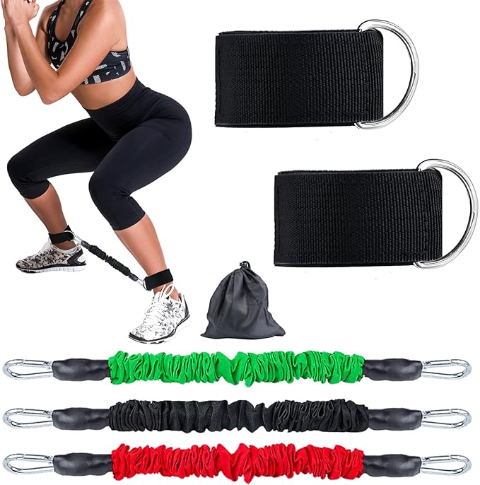 Vertical Jump Trainer Leg Strength Ankle Resistance Bands with Cuffs Workout Equipment for Fitness Basketball Volleyball Tennis Jumping Strength Training Equipment