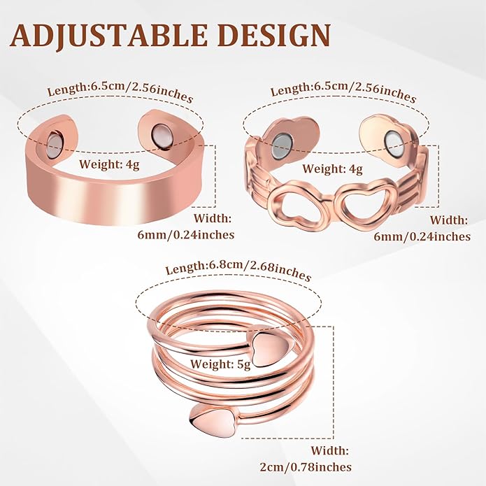 BioMag Copper Rings for Women, 99.99% Pure Copper Magnetic Rings Thumb Rings for Lymphatic Drainage, Adjustable Jewelry Gifts for Women