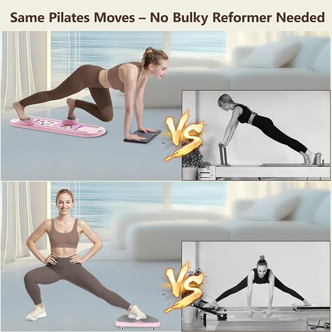 Pilates Board Pilates Reformer Set, Multifunctional Pilates Board for Home Workout, Foldable Abs Core Trainer Board,Pilates Board for Women, Men & Beginners for Full-Body Workouts Pink