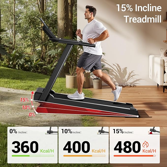 16% Incline Treadmill with Handle, 3-in-1 Portable Treadmills for Home and Office, Foldable Treadmills with 300 Lbs Weight Capacity, 3.1HP Quiet Walking Pad Treadmill, Three Screen (P8 Dark Black)