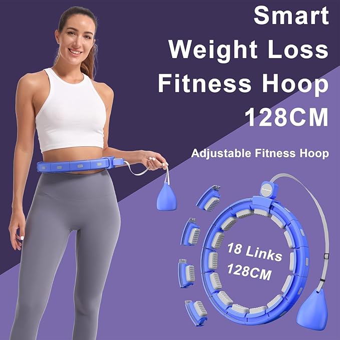 Weighted Exercise Rings for Adult Weight Loss - 50” Extra-Large Silent Smart Waist Exercise Rings with Exercise Balls - Compact Abs Exercise Machine for The Home Blue
