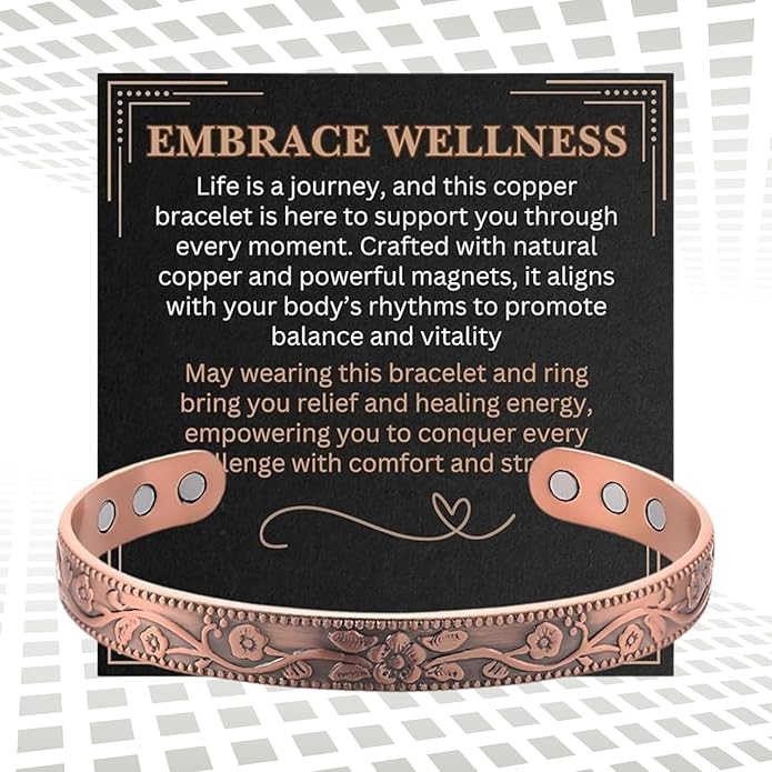 Copper Bracelet for Men and Women, Strength Mens Magnetic Copper Bracelets with 3,800 Gauss Magnets, 99.99% Pure Solid Copper, Handmade Copper Jewelry Gift