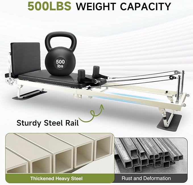 2ND Gen 92" Extended Pilates Reformer, Foldable Pilates Machine with Pilates Ring Circle & Headrest, Jumpboard, Dual Resistance Springs, Yoga Bands, Mat, Pilates Equipment for Home Workout