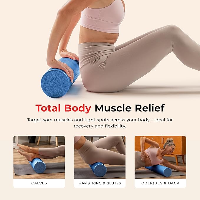 Sunny Health & Fitness High-Density Foam Roller 12" to 36", for Stretching & Muscle Recovery – Black, Blue, Pink