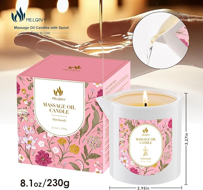 MELONY Massage Candle, Essential Oil Lotion, 8.1OZ, Natural Soy Wax Lotion for Relaxation, Intensive Skin Treatment Candles (Patchouli)