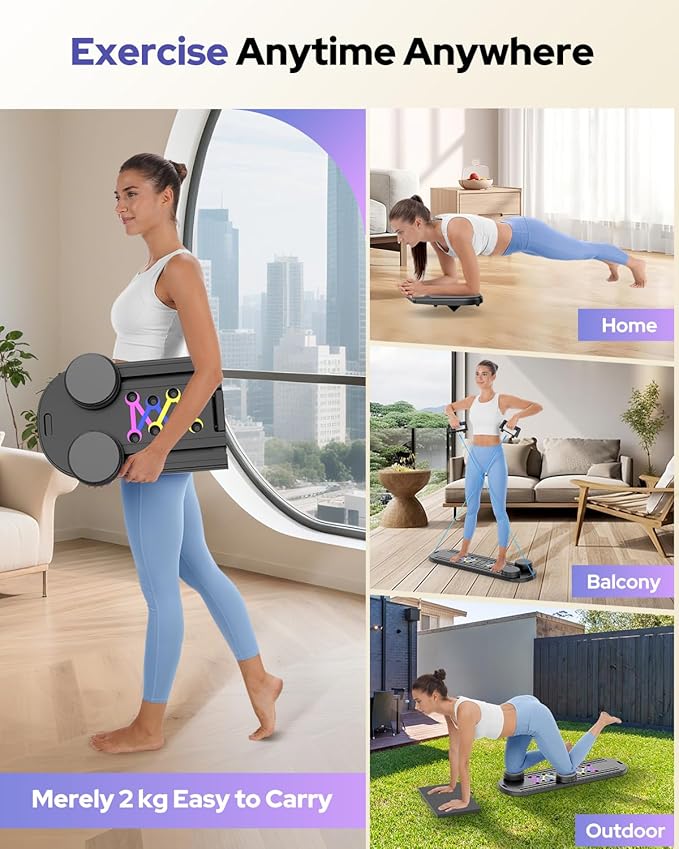 Pilates Board, Foldable Pilates Reformer Set 7 in 1 Multi-Purpose pilates equipment for Women Full Body Workouts at Home, Rayspace Portable Ab Core Trainer, Exercise Board with Timer & Resistance Band