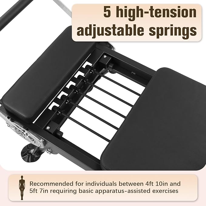 Generic 78 in Pilates Reformer with Springs Resistance Adjustable Fitness Equipment 300 LBS Capacity Smooth Glide Carriage Reformer for Home and Studio Use