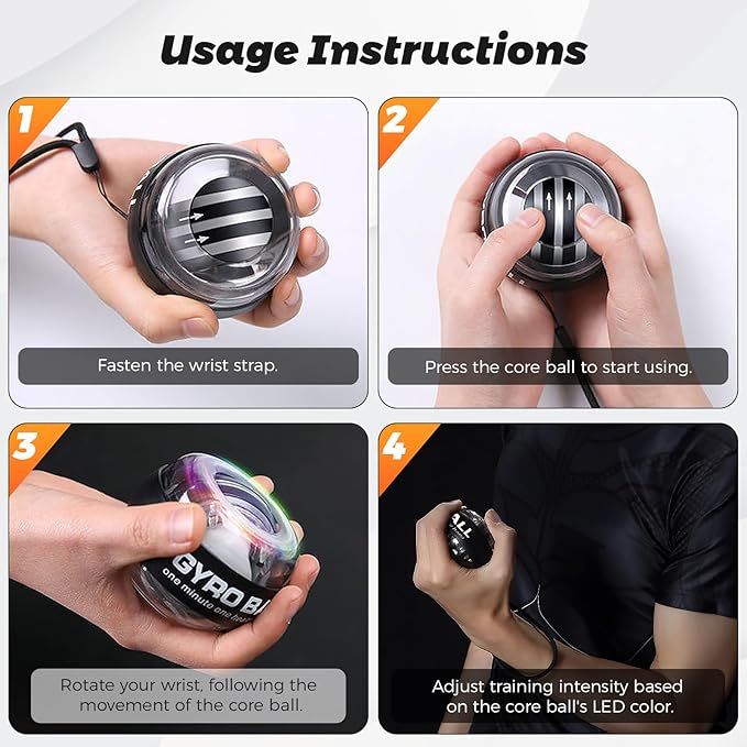 Vollmetal Gyroball Wrist Exerciser Ball Auto Start 5 Level Resistance Gyroscopic Forearm Trainer Arm Strengthening Arm Finger Wrist