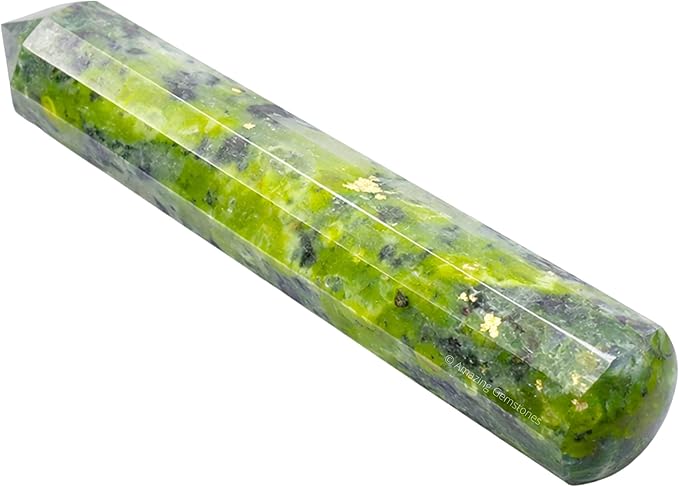 Amazing Gemstone Green Jade Crystal Wand Massage Stick - Pelvic Wand Gua Sha for Adults - Crystals and Healing Stones Massage Wands for Adults Gifts (Pointed)