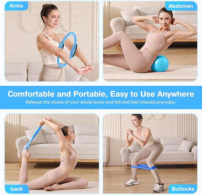 Pilates Kit 13Pcs Home Pilates Essentials Workout Kit with 13" Ring, 10" Ball and Resistance Bands for Women at Home Pilates Equipment Set for Beginners