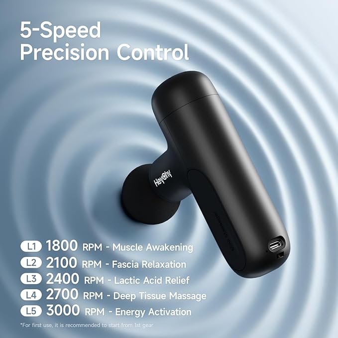 Super Mini Massage Gun Deep Tissue, Handheld Muscle Massager with 4 Heads, Percussion Travel Size Massager Gun for Back Pain Relief, Quiet for Home, Gym, Office, Perfect for Men & Women, Black