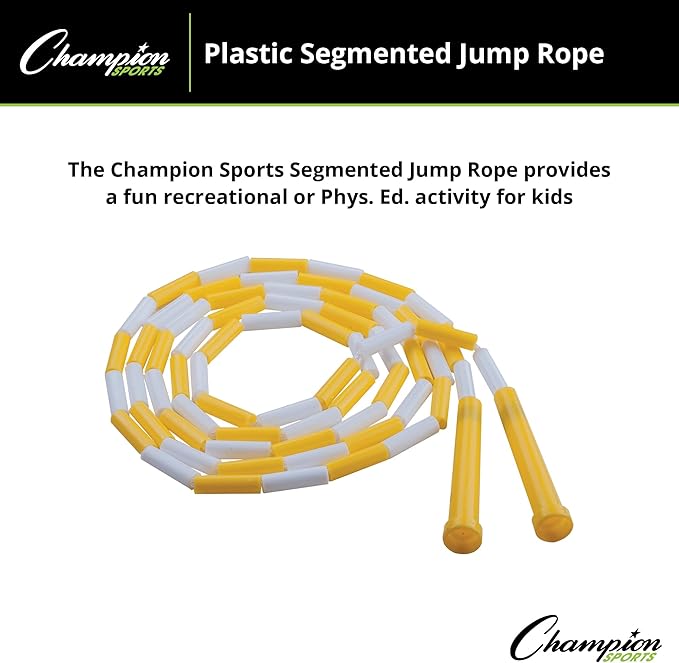 Champion Sports Plastic Segmented Jump Ropes – 7 to 16 ft Lengths – Fun, Durable Ropes for All Ages, Available in Multiple Color Options, Great for Cardiovascular Fitness & Rhythm