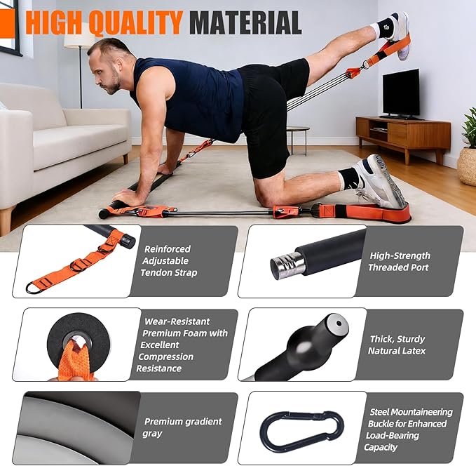 Pilates Bar Kit with Resistance Bands for Men, Heavy Duty Home Gym Equipment for Full Body Workout, Strength Training, Legs, Hips, Arms, Abs, Chest – Portable Pilates Stick